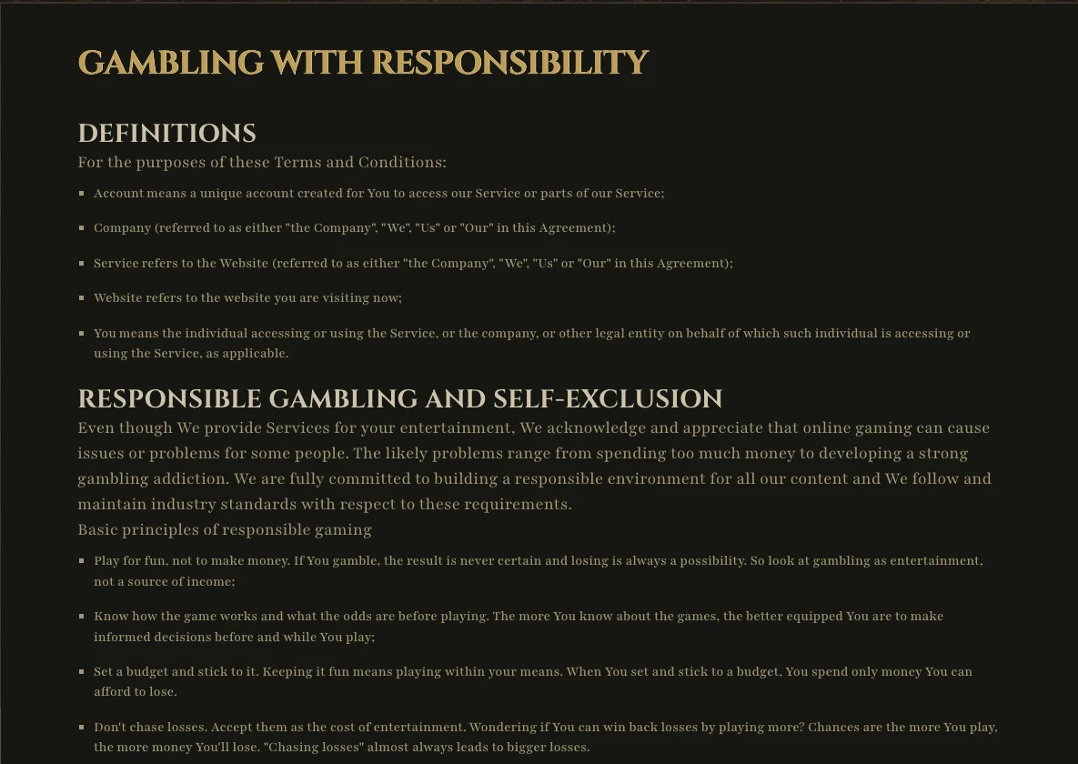 Top of the Kyngs Responsible Gaming page: definitions and opening advice, in English